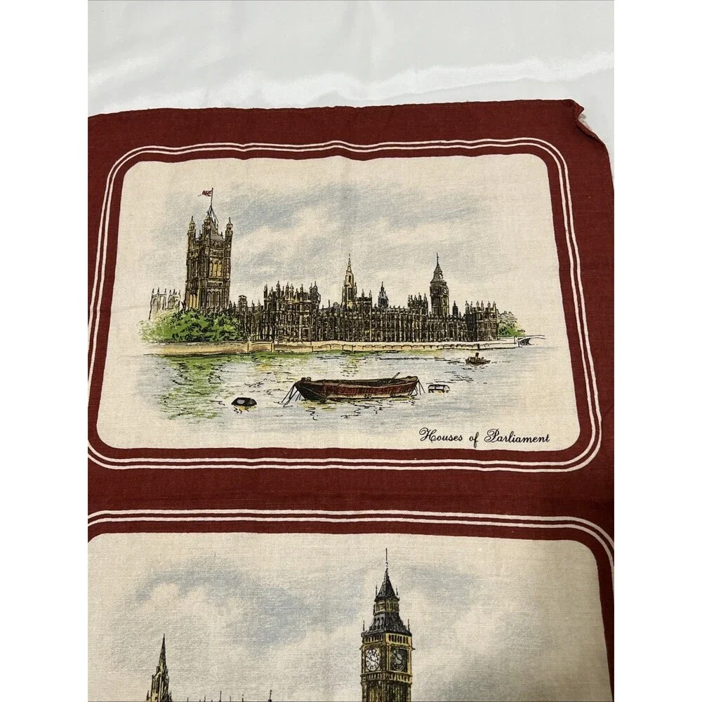Vtg Irish Cabin Towel House of Parliament Big Ben Tea Towel Irish Linen UK